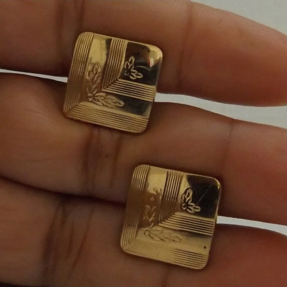 Vintage Anson Floral Engraved Geometric Square Gold Tone Cufflinks